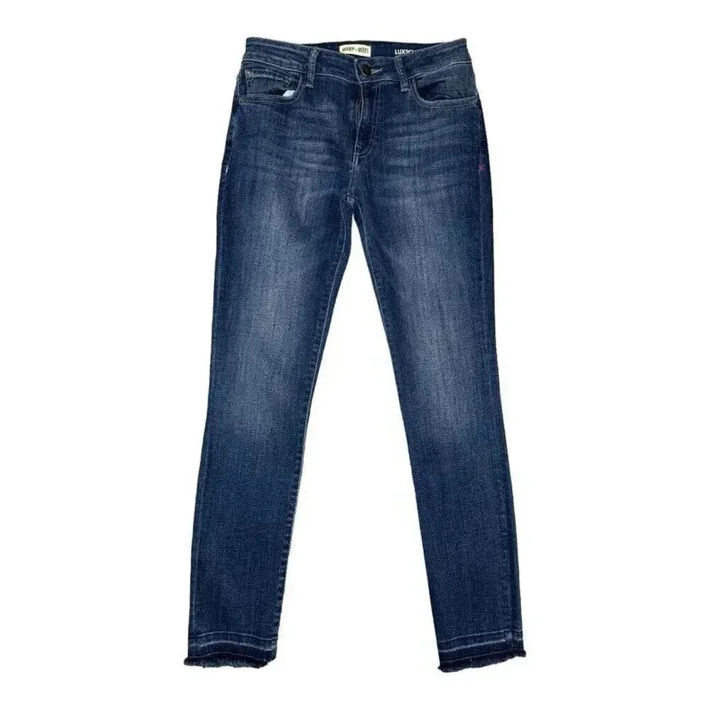 Warp + Weft Women's San Francisco Skinny Jeans Size 27x28 Blue Dark Wash High-Qu